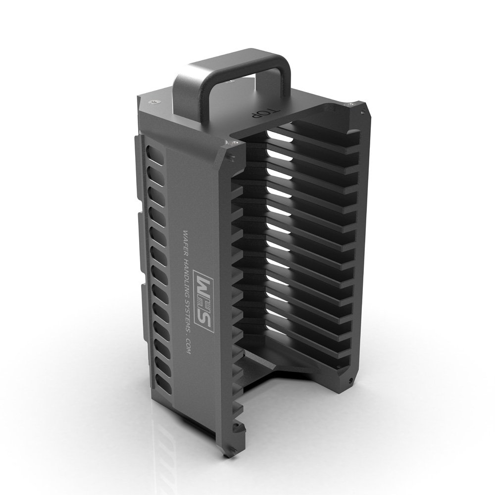 Aluminum hard clear anodized wafer cassette BI-PITCH | 13 slot | Handle | Flat slot-/thick wafer (WHS-M1) 76 mm (3") Aluminum hard clear anodized wafer cassette BI-PITCH | 13 slot | Handle | Flat slot-/thick wafer (WHS-M1) 76 mm (3")